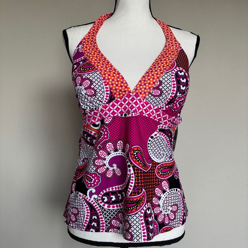 Tropical Escape Tankini Top Halter Padded Missy Women's Size 10 NWT